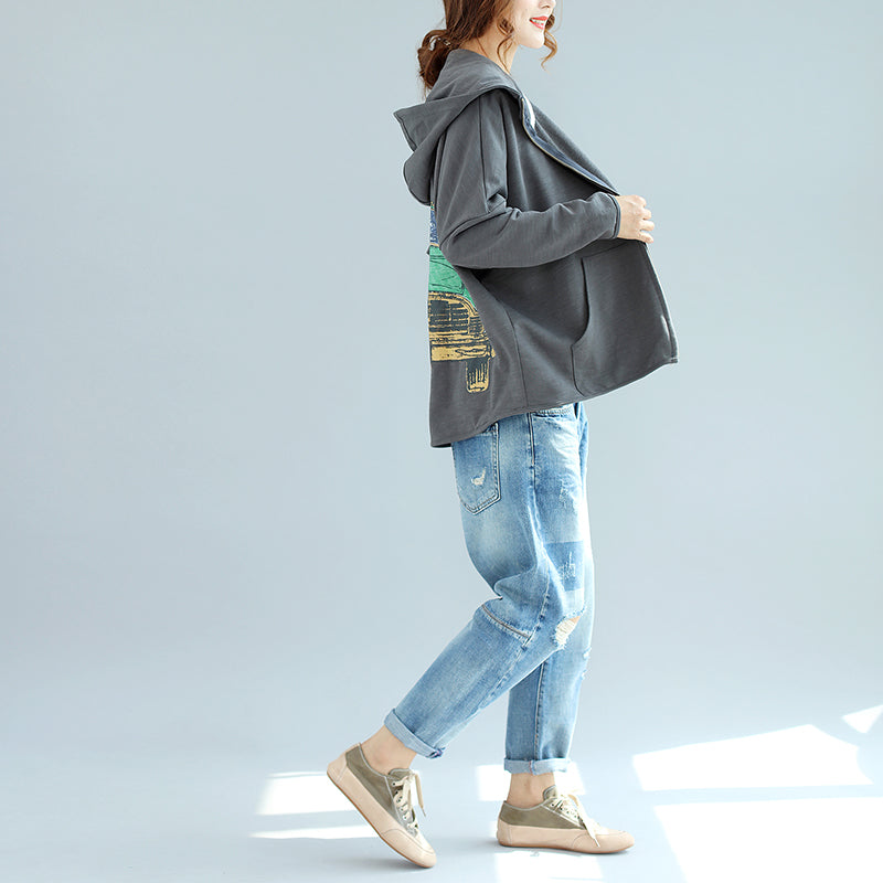 Winter neue graue Reißverschluss Baumwollmäntel mit Kapuze plus Größe beiläufige kurze