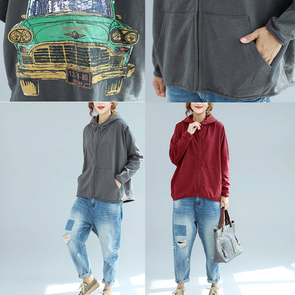 Winter neue graue Reißverschluss Baumwollmäntel mit Kapuze plus Größe beiläufige kurze