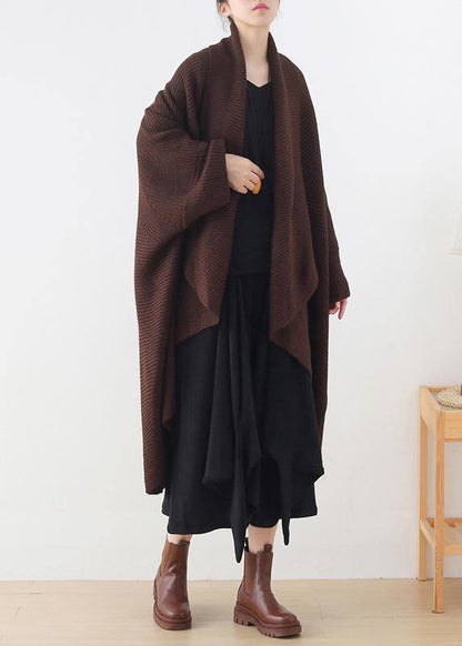 winter new knitted bat sleeve thick knit no button shawl sweater plus size coat - SooLinen