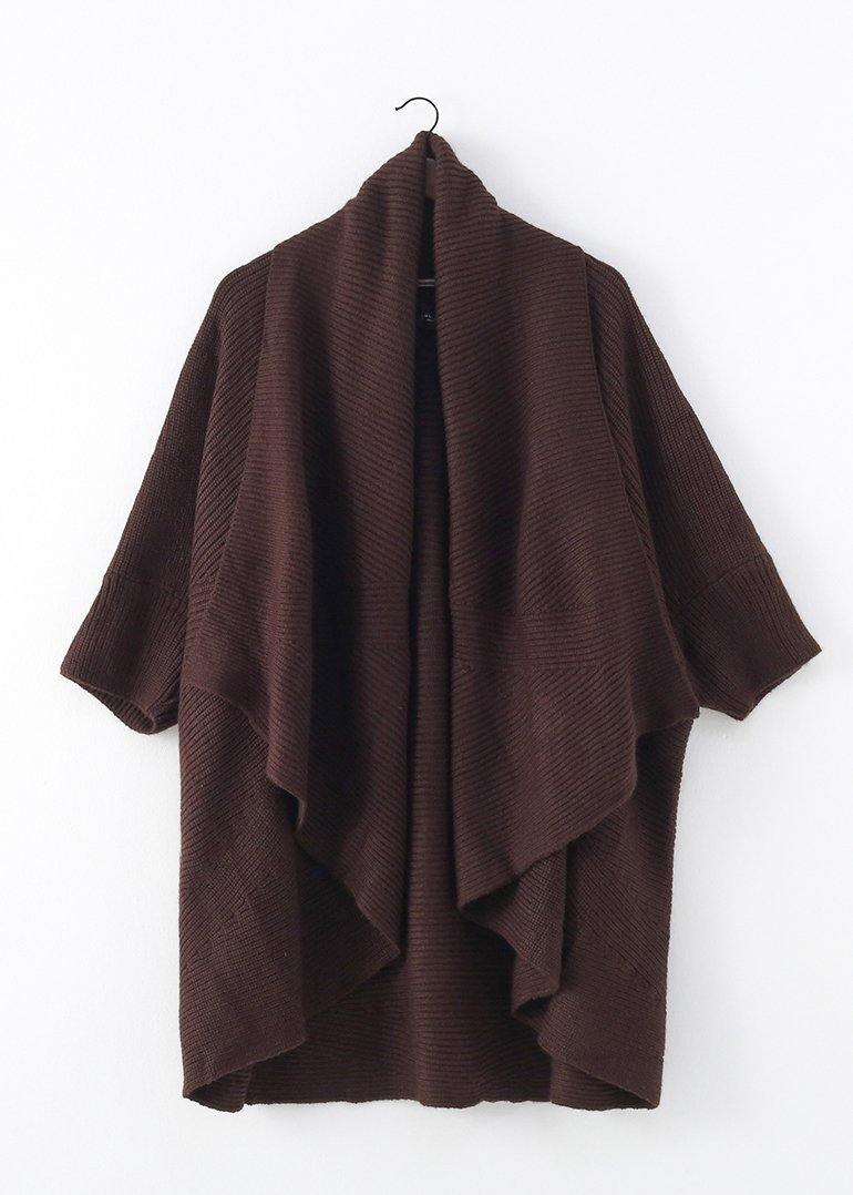 winter new knitted bat sleeve thick knit no button shawl sweater plus size coat - SooLinen