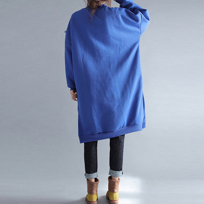 Winter warme blaue Baumwolle Mode Kleider plus Größe Quaste verziert Reisekleid