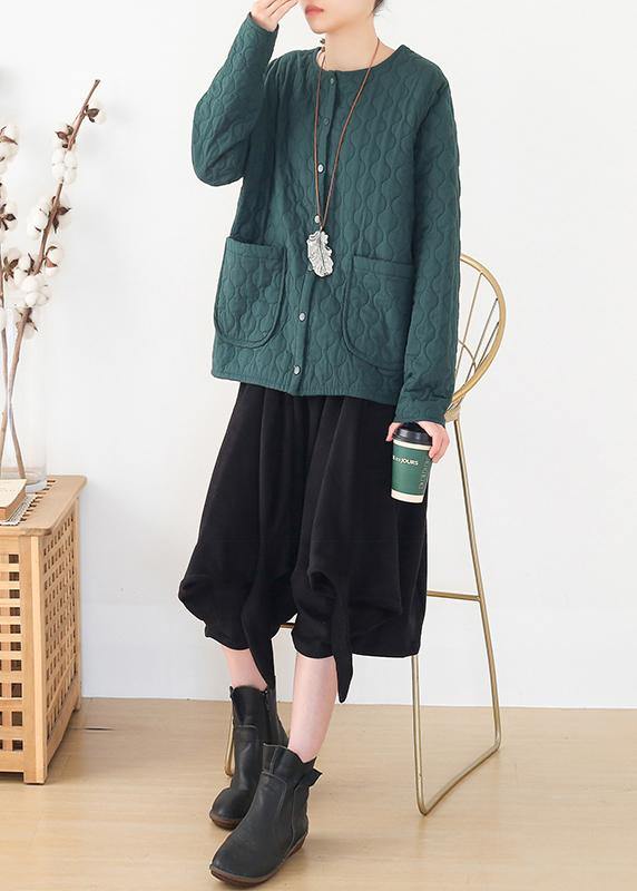 winter women blackish green warm quilted jacket cotton thick short coat - SooLinen