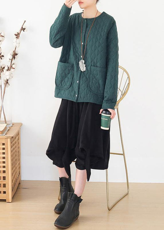 winter women blackish green warm quilted jacket cotton thick short coat - SooLinen