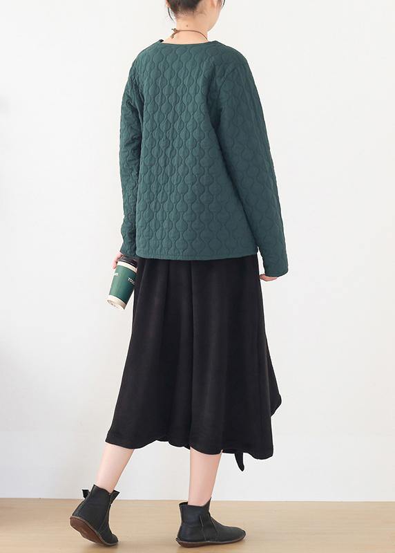 winter women blackish green warm quilted jacket cotton thick short coat - SooLinen