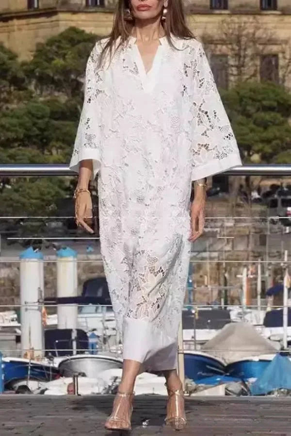 Lace V-Neck Loose Fit Maxi Dress
