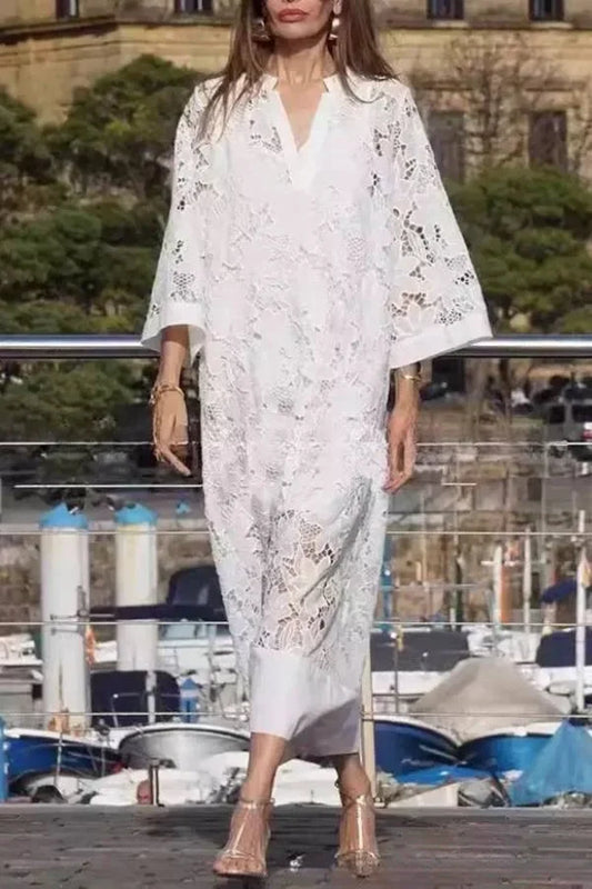 Lace V-Neck Loose Fit Maxi Dress