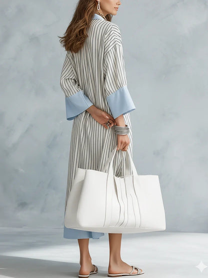 STRIPED MIDI DRESS