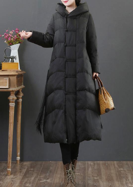 women Loose fitting snow jackets winter outwear black hooded zippered duck down coat - SooLinen