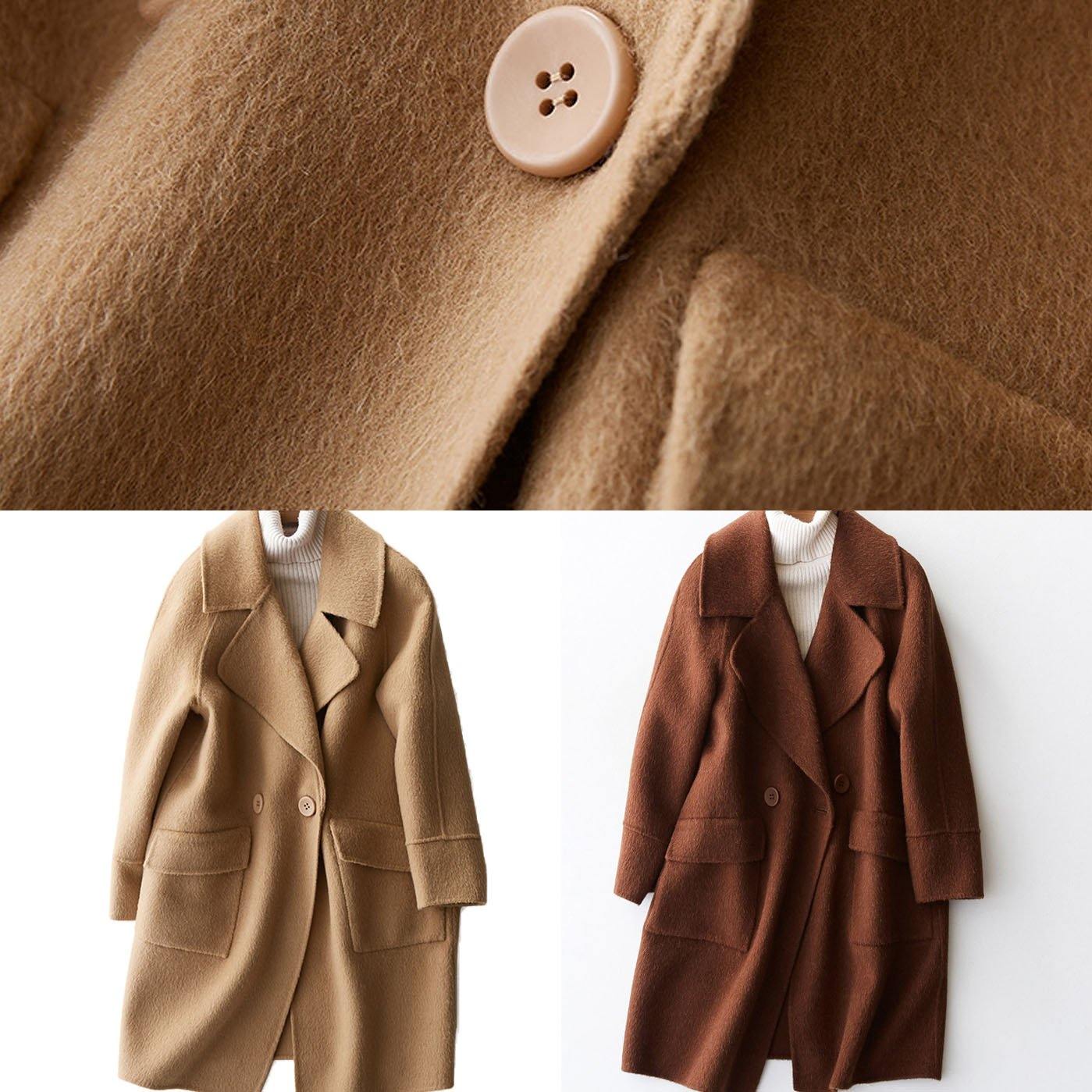 women Loose fitting winter jackets big pockets women coats beige wool coat - SooLinen
