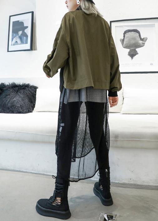 women army green Coats Loose pockets patchwork coat - SooLinen