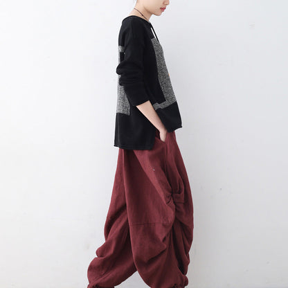 Frauen schwarz stricken pullover herbst mode patchwork pullover Neue o neck herbst bluse