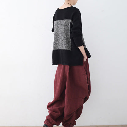 Frauen schwarz stricken pullover herbst mode patchwork pullover Neue o neck herbst bluse