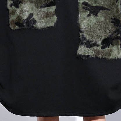 Frauen schwarz Locker sitzende herbst kleider patchwork feine O neck baumwolle kleid