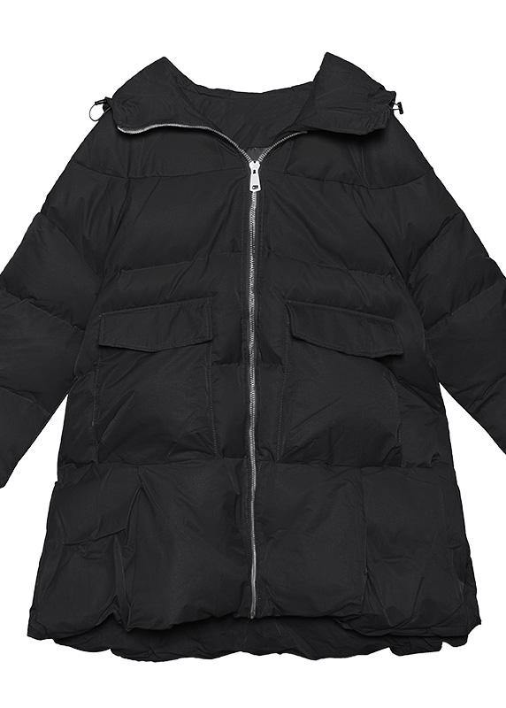women black Parkas for women oversized snow jackets big pockets hooded winter coats - SooLinen