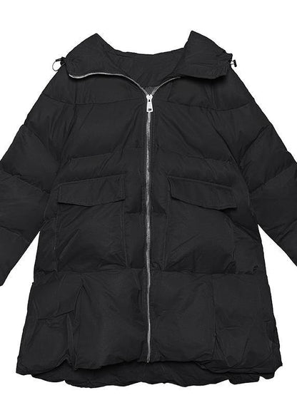 women black Parkas for women oversized snow jackets big pockets hooded winter coats - SooLinen