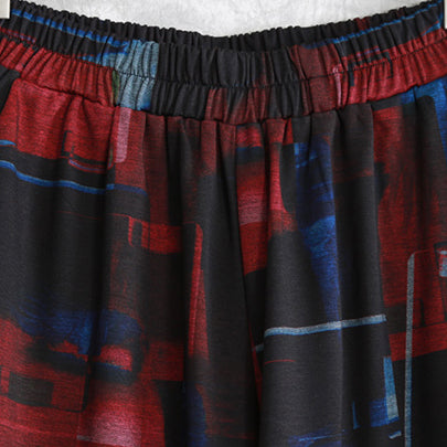 Frauen schwarz rot druck reine baumwolle gemischt zwei picese plus größe Neue langarm asymmetrische design o neck und baggy hosen