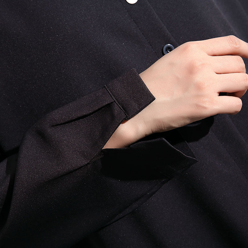 Damen Maxikleid aus schwarzer Seide und Baumwolle in Übergröße mit O-Ausschnitt, Baggy-Kleid aus Seide und Baumwolle, Boutique-Kleid mit asymmetrischem Design, Herbstkleid