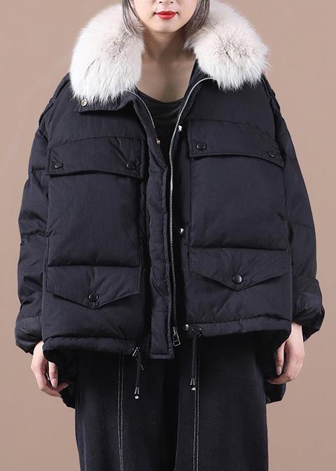women black warm winter coat plus size parka faux fur collar drawstring Elegant coats - SooLinen