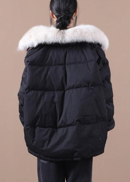 women black warm winter coat plus size parka faux fur collar drawstring Elegant coats - SooLinen