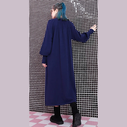 Frauen blau herbst casual stehkragen reise kleid 2018 taschen baggy kleider
