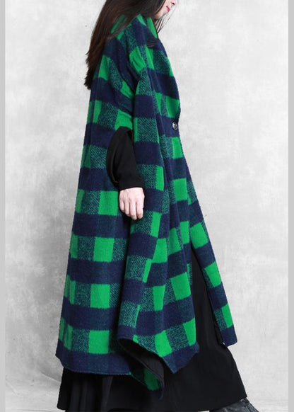 women casual Jackets & Coats green plaid Batwing Sleeve patchwork wool overcoat - SooLinen