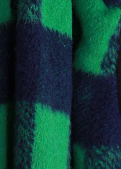 women casual Jackets & Coats green plaid Batwing Sleeve patchwork wool overcoat - SooLinen