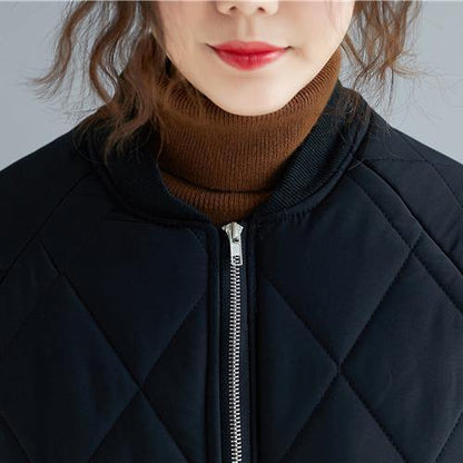 women casual down coats black stand collar zippered overcoat - SooLinen