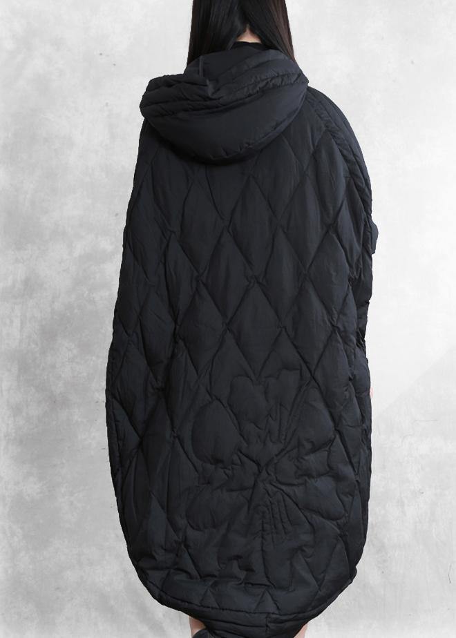 women casual down jacket overcoat black hooded zippered goose Down coat - SooLinen
