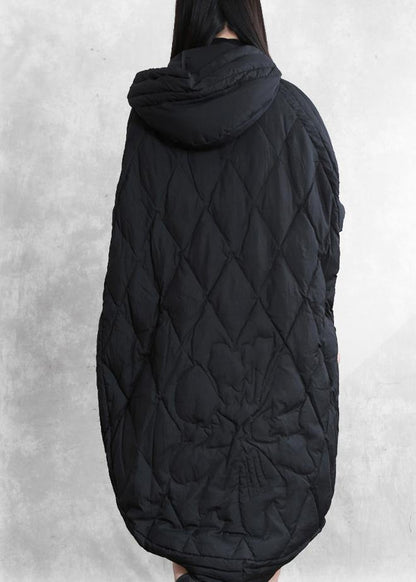 women casual down jacket overcoat black hooded zippered goose Down coat - SooLinen