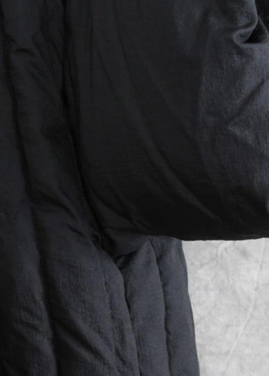 women casual down jacket overcoat black hooded zippered goose Down coat - SooLinen