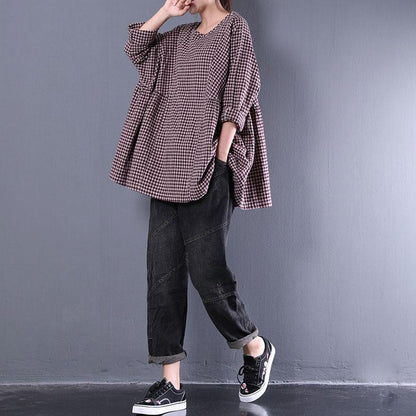 Damen Bluse aus Baumwollmischung in Übergröße, lässig, Rundhalsausschnitt, lange Ärmel, Frühling, lockeres Hemd