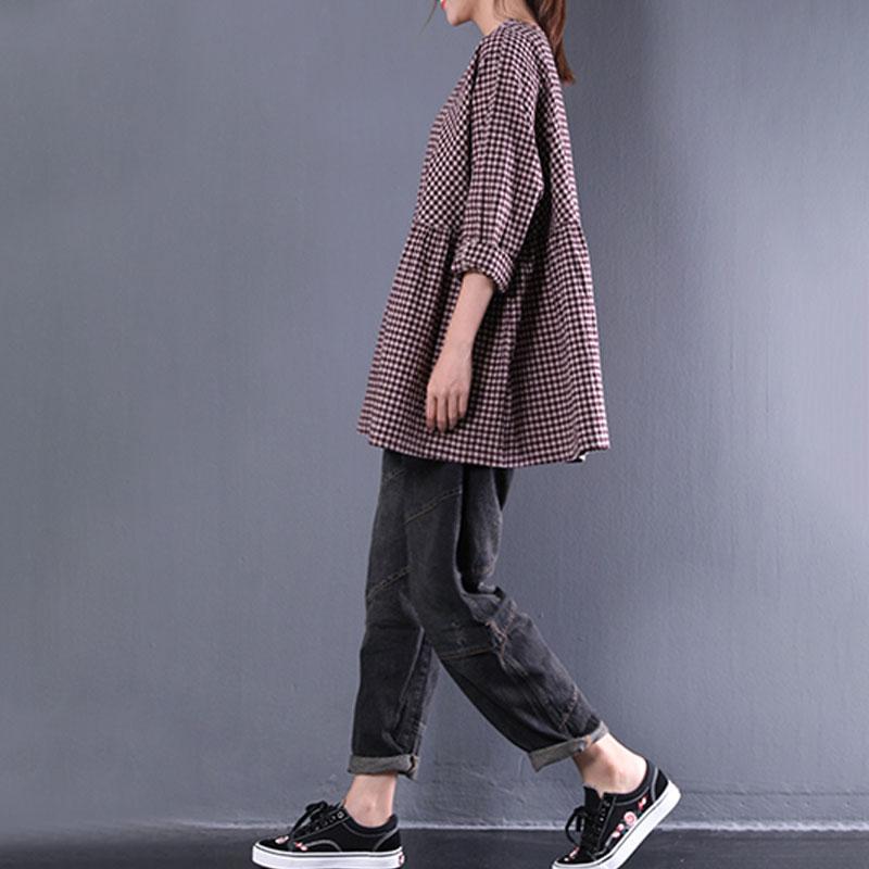 Damen Bluse aus Baumwollmischung in Übergröße, lässig, Rundhalsausschnitt, lange Ärmel, Frühling, lockeres Hemd