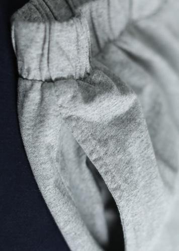 women cotton solid color casual pants elastic waist gray wide leg pants - SooLinen