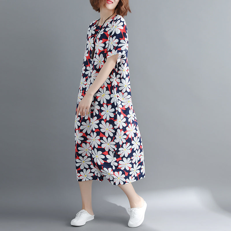 Damen-Blumen-Chiffon-Kleider, übergroßes Chiffon-Maxikleid mit O-Ausschnitt, Boutique-Baggy-Kleider, Kaftane