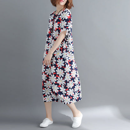 Damen-Blumen-Chiffon-Kleider, übergroßes Chiffon-Maxikleid mit O-Ausschnitt, Boutique-Baggy-Kleider, Kaftane