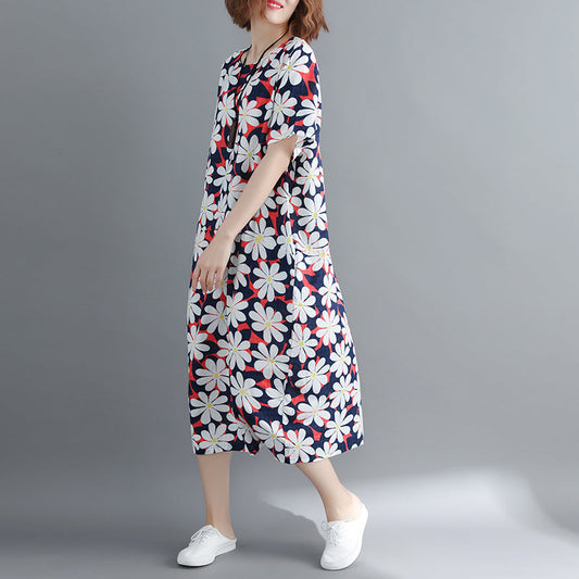 Damen-Blumen-Chiffon-Kleider, übergroßes Chiffon-Maxikleid mit O-Ausschnitt, Boutique-Baggy-Kleider, Kaftane