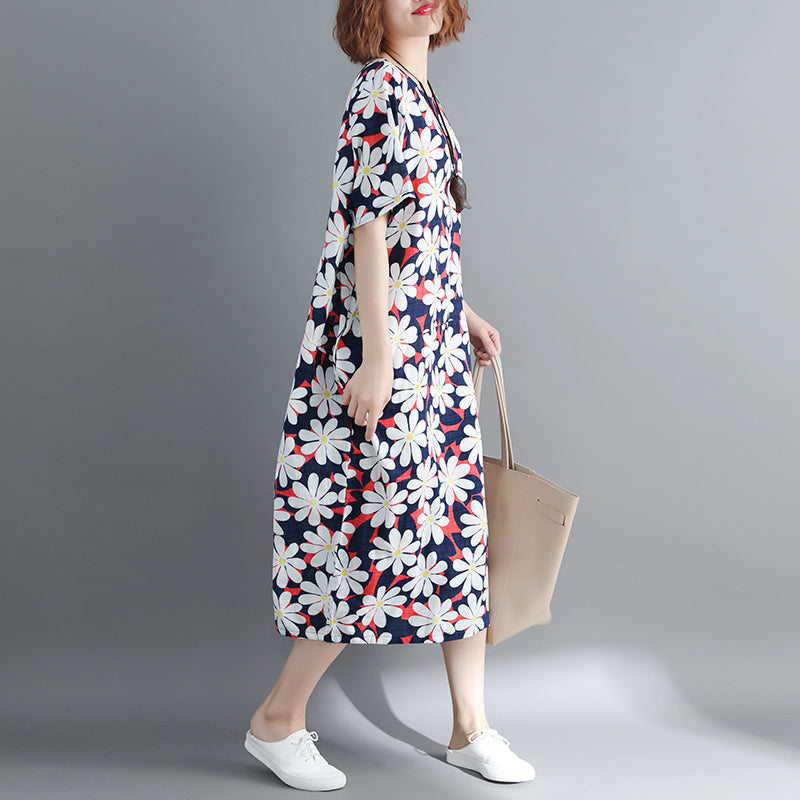 Damen-Blumen-Chiffon-Kleider, übergroßes Chiffon-Maxikleid mit O-Ausschnitt, Boutique-Baggy-Kleider, Kaftane