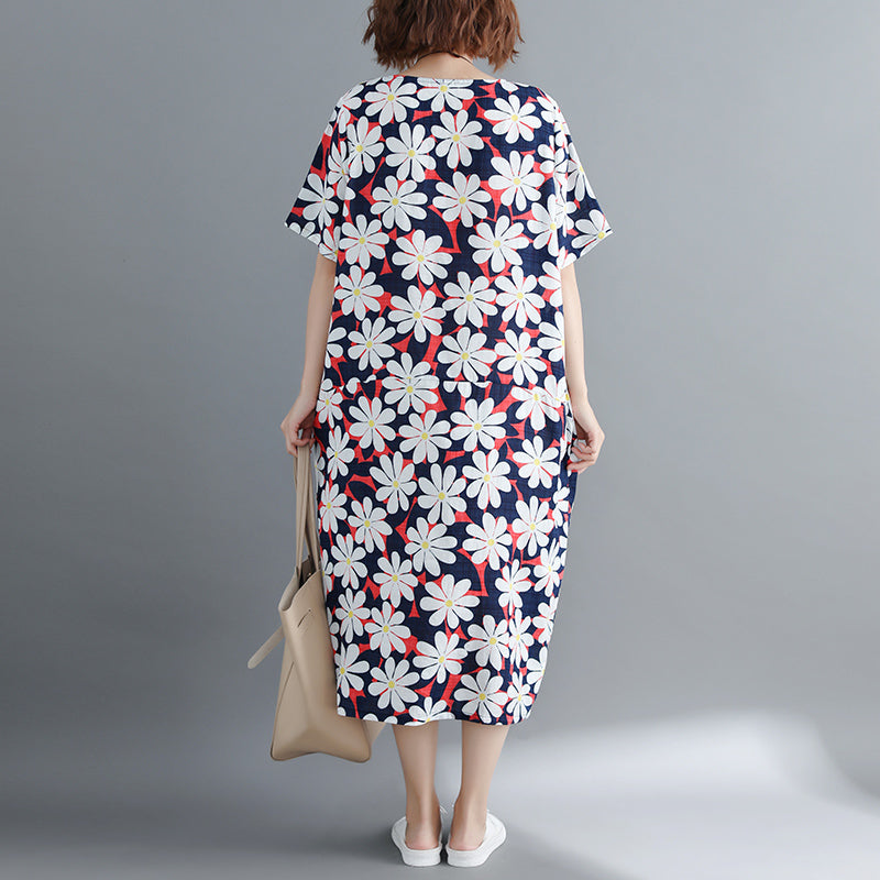 Damen-Blumen-Chiffon-Kleider, übergroßes Chiffon-Maxikleid mit O-Ausschnitt, Boutique-Baggy-Kleider, Kaftane