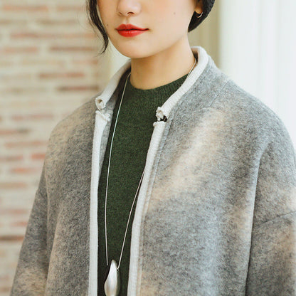 Frauen grau mäntel plus größe patchwork Wollmantel Mode langarm mantel