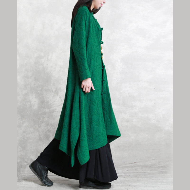 Grüner Mantel aus Wollmischung für Damen, locker sitzend, asymmetrischer Oberbekleidungs-Boutique-Stil, lange Ärmel, Taschen, großer Saum, Trenchcoat