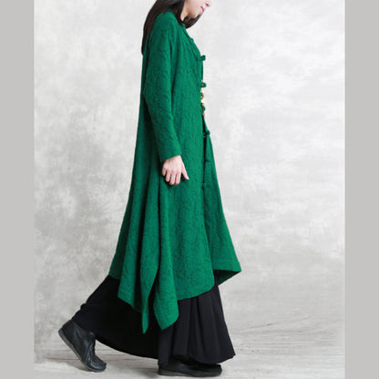 Grüner Mantel aus Wollmischung für Damen, locker sitzend, asymmetrischer Oberbekleidungs-Boutique-Stil, lange Ärmel, Taschen, großer Saum, Trenchcoat