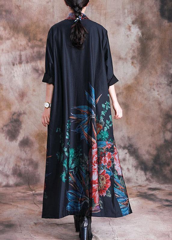 women green print Coat Women Loose fitting long fall coats Button Down - SooLinen