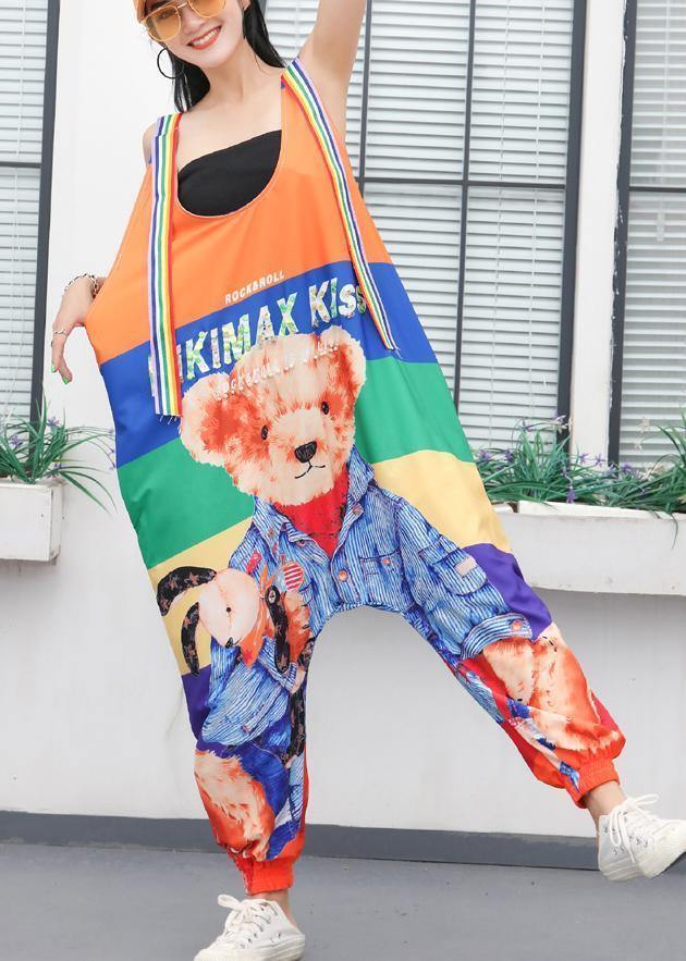 women jumpsuit cartoon print loose ming harem strap pants - SooLinen