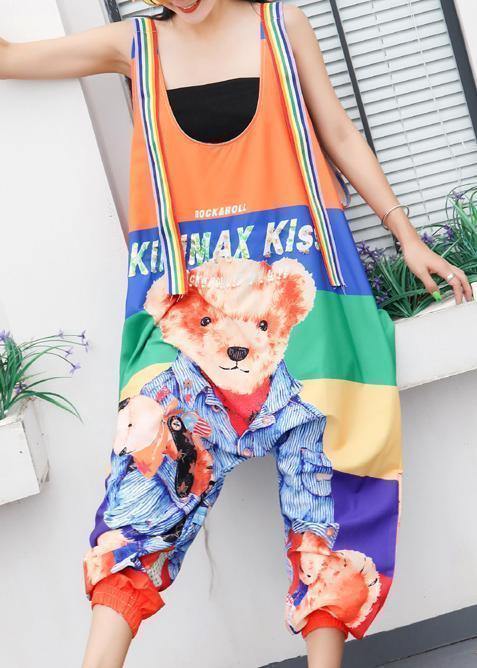 women jumpsuit cartoon print loose ming harem strap pants - SooLinen