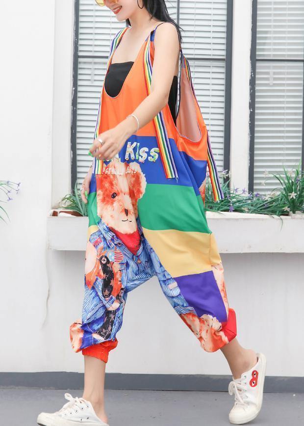 women jumpsuit cartoon print loose ming harem strap pants - SooLinen