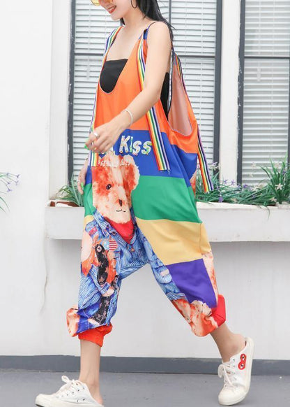 women jumpsuit cartoon print loose ming harem strap pants - SooLinen