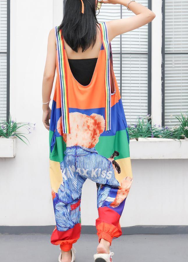 women jumpsuit cartoon print loose ming harem strap pants - SooLinen