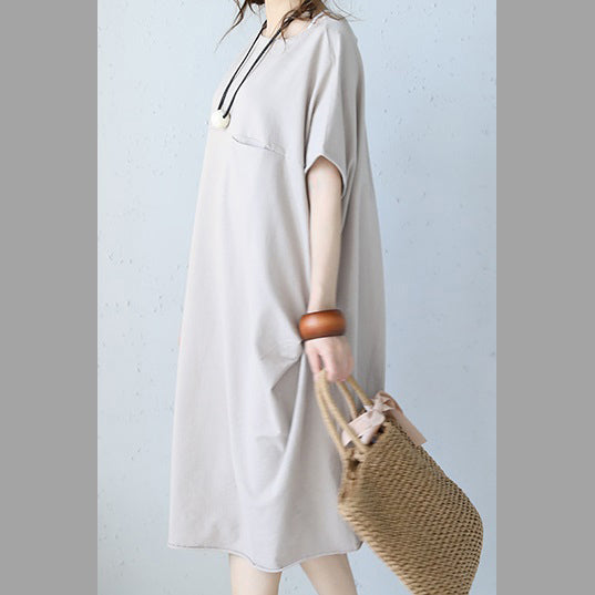 Damen Khaki Baumwollkleid Oversize Reisekleid Boutique Kurzarm O Hals Naturbaumwollkleid