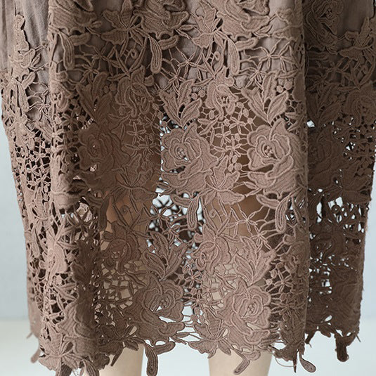 Khakifarbenes Maxikleid aus Leinen für Damen. Locker sitzendes Reisekleid mit O-Ausschnitt für Damen, kurzärmelige Baggy-Kleider