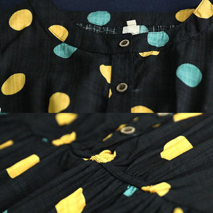 Damen Leinen Etuikleid oversized Locker Kurzarm Punkte Bedruckt Weiß Plissee Kleid